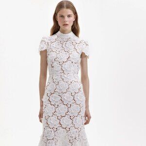 Self Portrait White Flower Lace Midi Dress Size 12